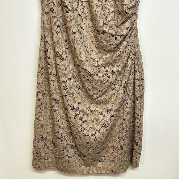 Calvin Klein Sleeveless Sheath Dress Size 14 Ruched Stretch Floral Lace Taupe - Picture 4 of 14